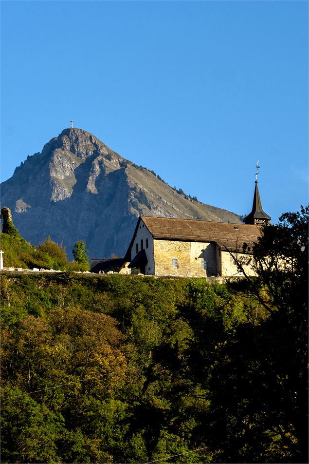 Le pic de Marcelly et l'église de Châtillon-sur-Cluses depuis la forêt de  Châtillon-sur-Cluses - Ha