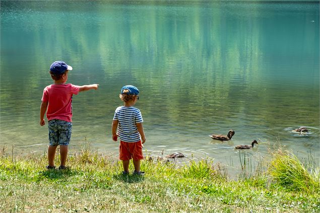 Enfants et canards au lac - Christian Martelet