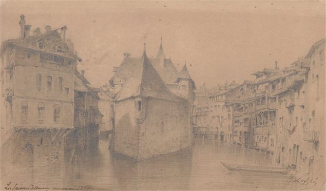Annecy, Palais de l'Ile vu par Gabriel Loppé,1854 - Cliché Dominique Lafon