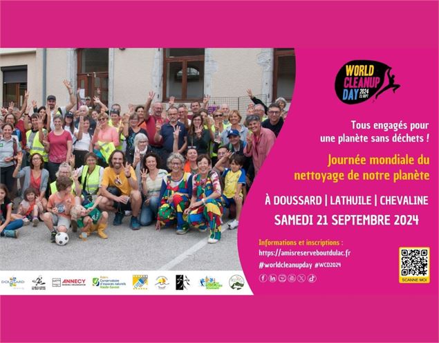 affiche bandeau rose World Clean Up Day photo bénévoles - Amis de la réserve naturelle du Bout du la