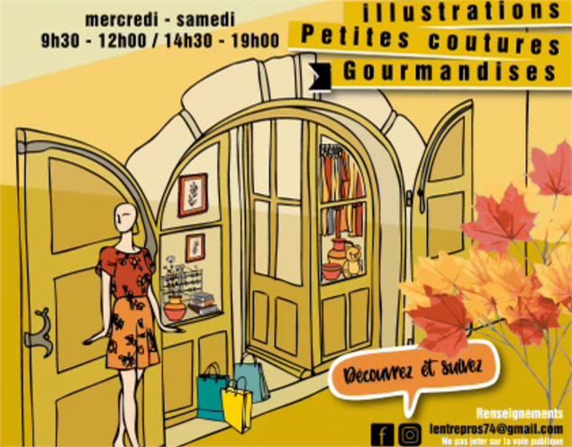 affiche illustrée jaune vitrine et mannequin - Ô les Pros