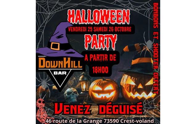 Affiche représentant la fête d'Halloween - Pub Bar Le Downhill