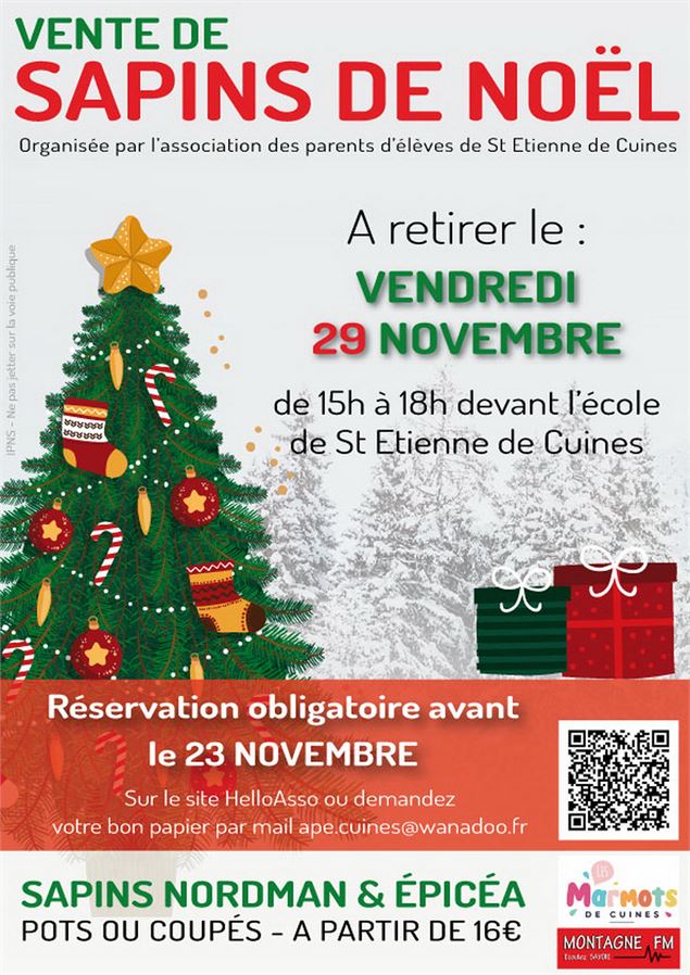 Vente sapins Noël St Etienne de Cuines 29 novembre 2024 - Marmots de Cuines