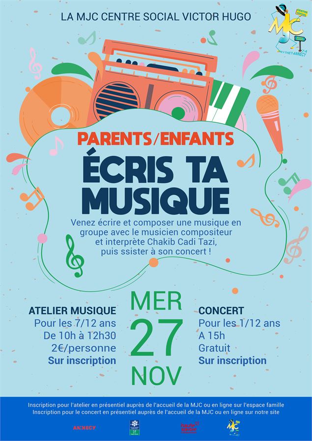 Atelier parent/enfant : écris ta musique - MJC Victor Hugo