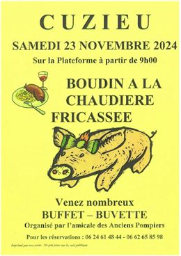 Vente à emporter de boudin fricassée à la chaudière_Cuzieu - Amicale des Sapeurs Pompiers