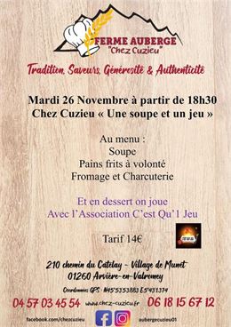 Soirée festive : "une soupe, un jeu" à Munet_Arvière-en-Valromey - Auberge Chez Cuzieu