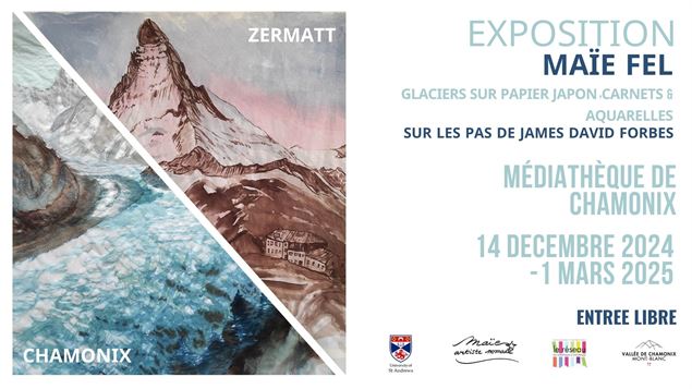 Exposition Maïe Fel, Glaciers sur papier japon, carnets & aquarelles, sur les pas de James David For