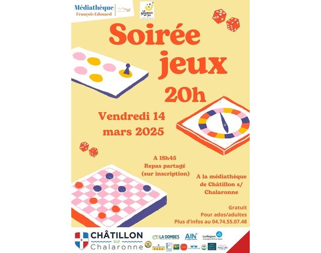 Soirée jeux de société_Châtillon-sur-Chalaronne - Médiathèque François Edouard