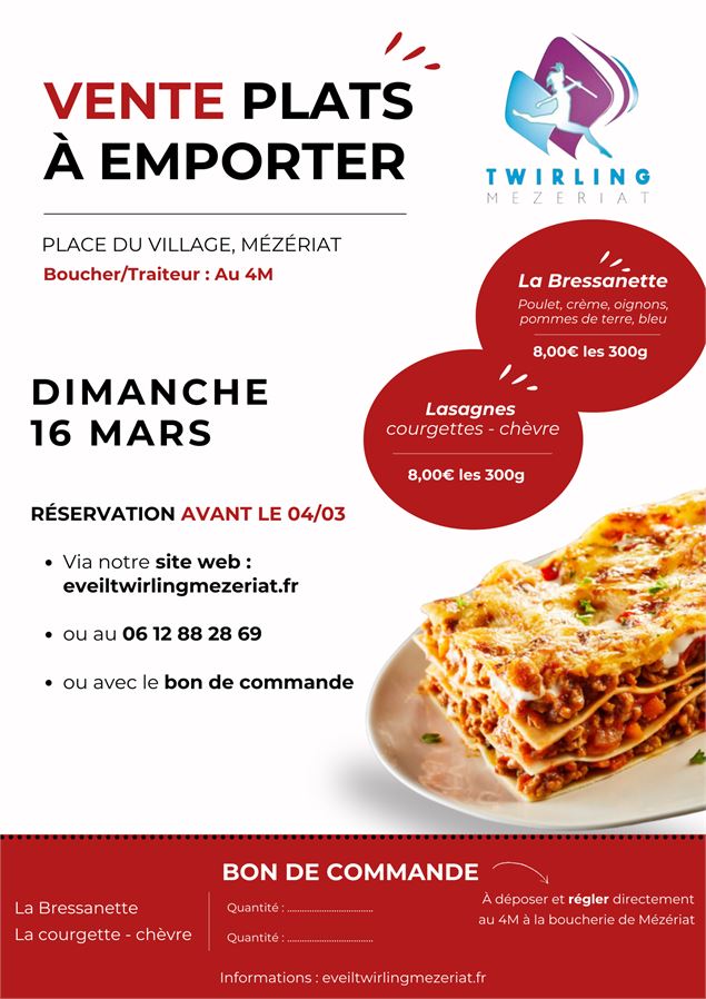 Vente plats à emporter Twirling Mézériat - Eveil Twirling Mézériat