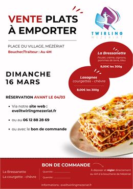 Vente plats à emporter Twirling Mézériat - Eveil Twirling Mézériat