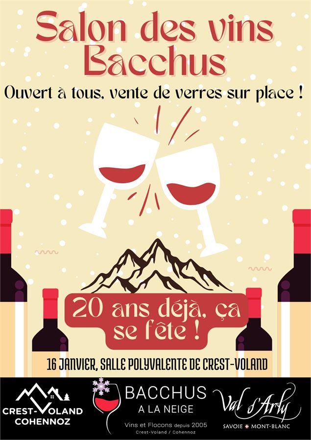 Affiche salon des vins, bacchus à la neige, 20ème édition - OT CVC