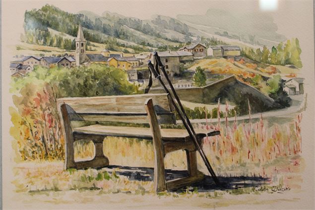 Un banc avec vue sur Lanslevillard - Colette Delcroix