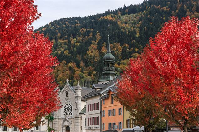 Centre ville de Thônes, arbre rouges à Thônes - Office de Tourisme Thônes Coeur des Vallées