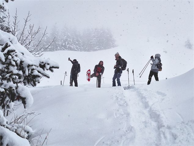 Des amis sur le chemin du Col d'Arves en raquettes - OT Saint Jean d'Arves - Les Sybelles