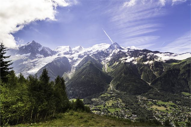 Panorama sur le massif du Mont-Blanc depuis le Parc de Merlet aux Houches - SavoieMontBlanc-Martelet