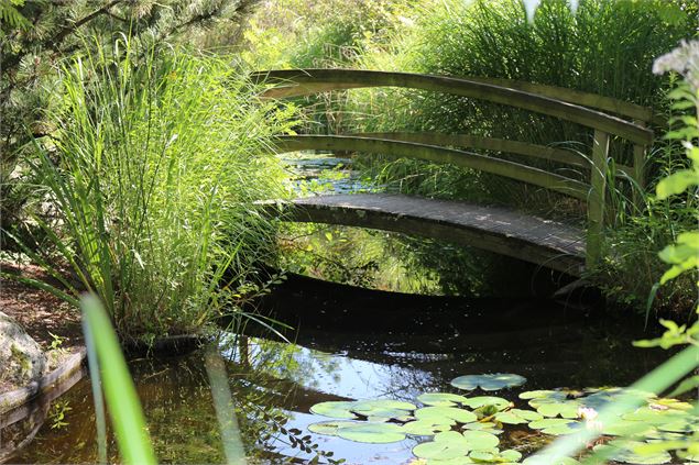 Pont au dessus des bassins de carpes Koï - Clara Darget-Lacoste - Dombes Tourisme