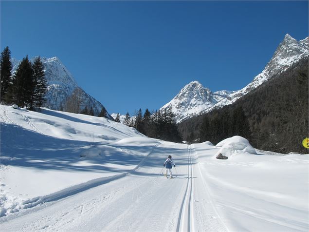 Vue sur la piste de ski de fond sur le domaine nordique de Vallorcine - OTVCMB